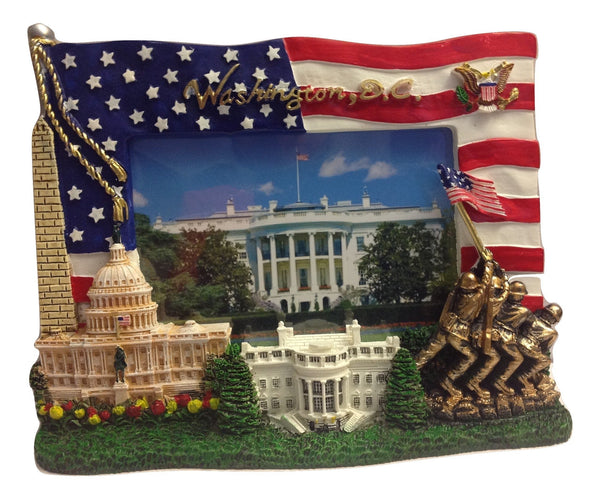 USA Flag , Washington Monument,U.S. Capitol, White House, IWO Jima Memorial and Presedential Seal Washington DC Decorative Picture Frame - Washington DC Souvenirs